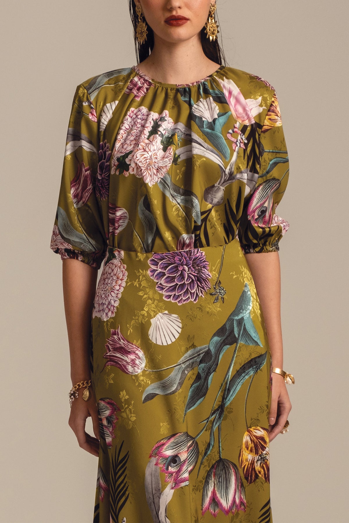 SATIN JACQUARD BLOUSE "DAHLIA" MULTICOLOR