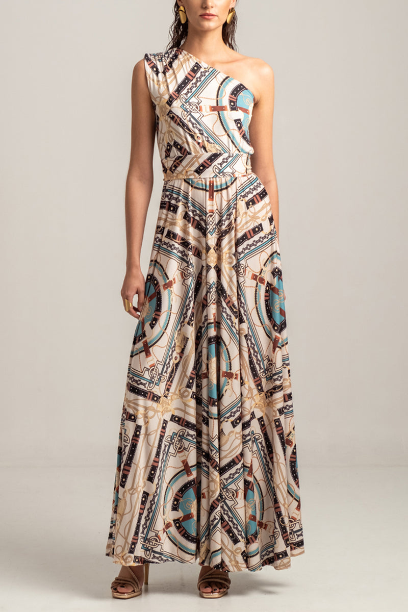 LONG ONE SHOULDER DRESS "ANTHROPOSOPHY" MULTICOLOR