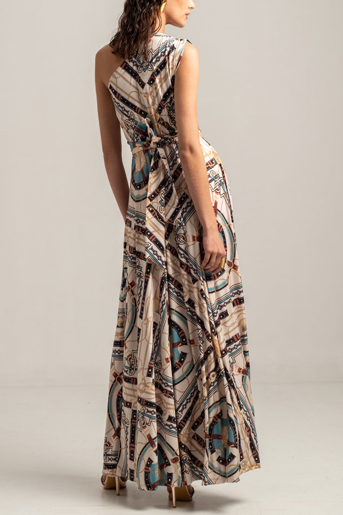 LONG ONE SHOULDER DRESS "ANTHROPOSOPHY" MULTICOLOR