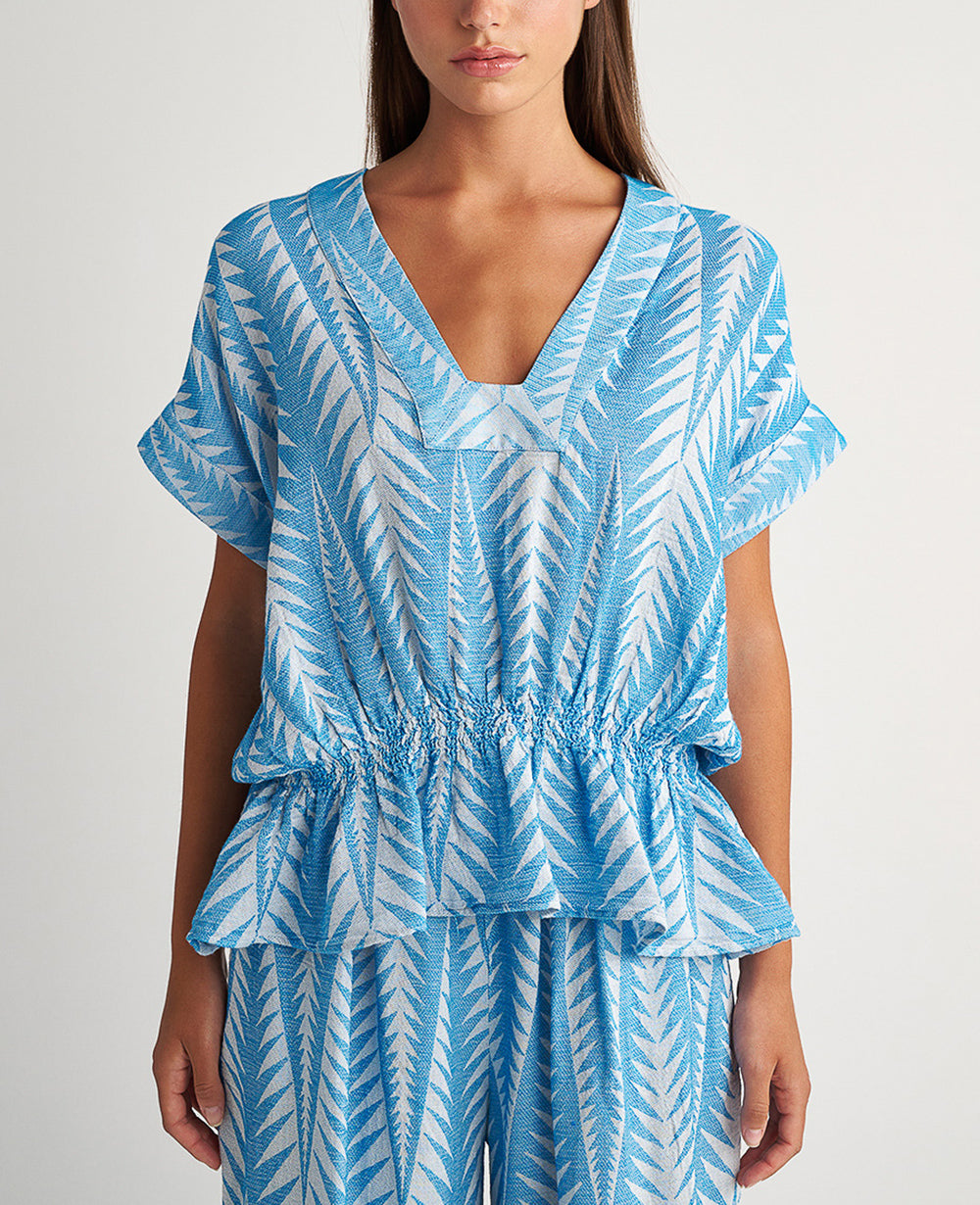 OVERSIZED BLOUSE WITH SHORT SLEEVES "FINIKAS" BLUE