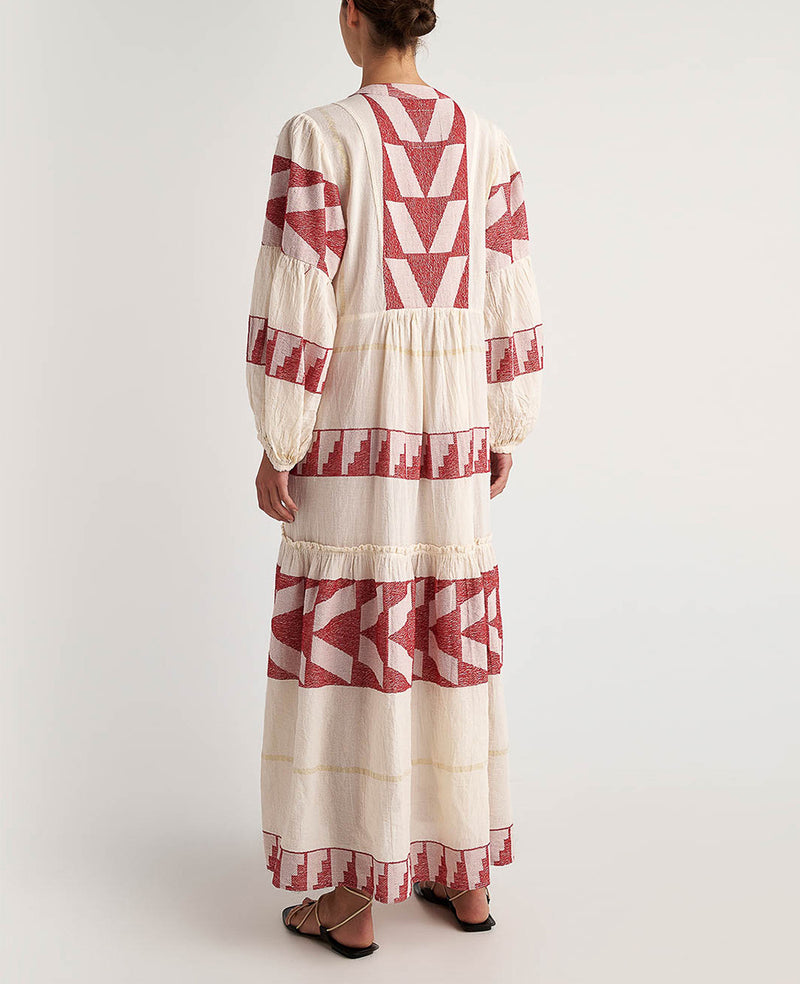 LONG TUNIC DRESS "ATHINA" NATURAL/RED