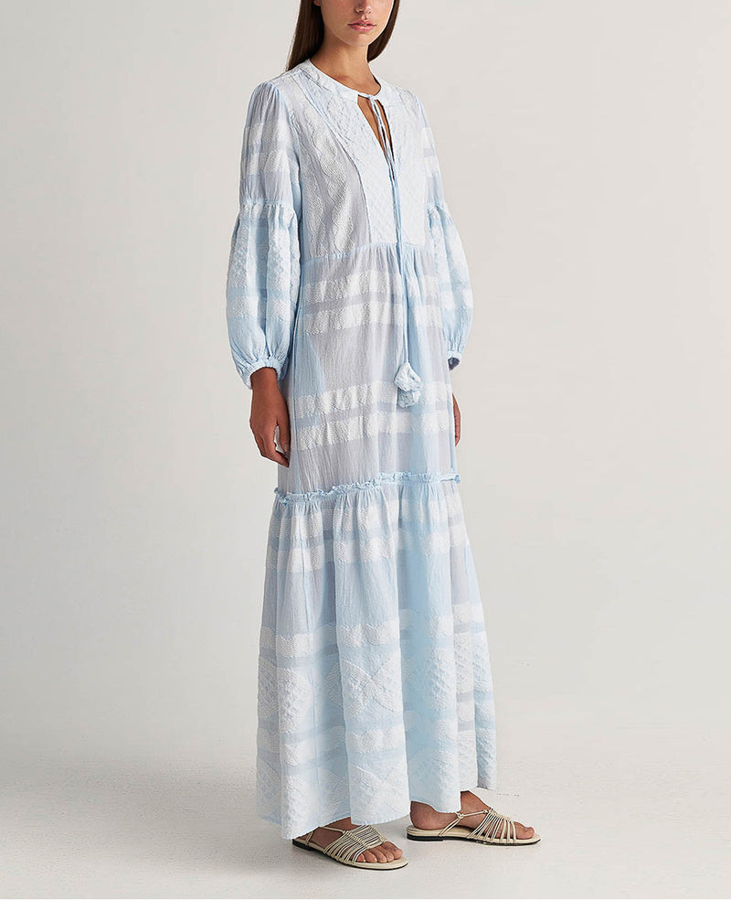 LONG TUNIC DRESS "HYDRA" LIGHT BLUE/WHITE