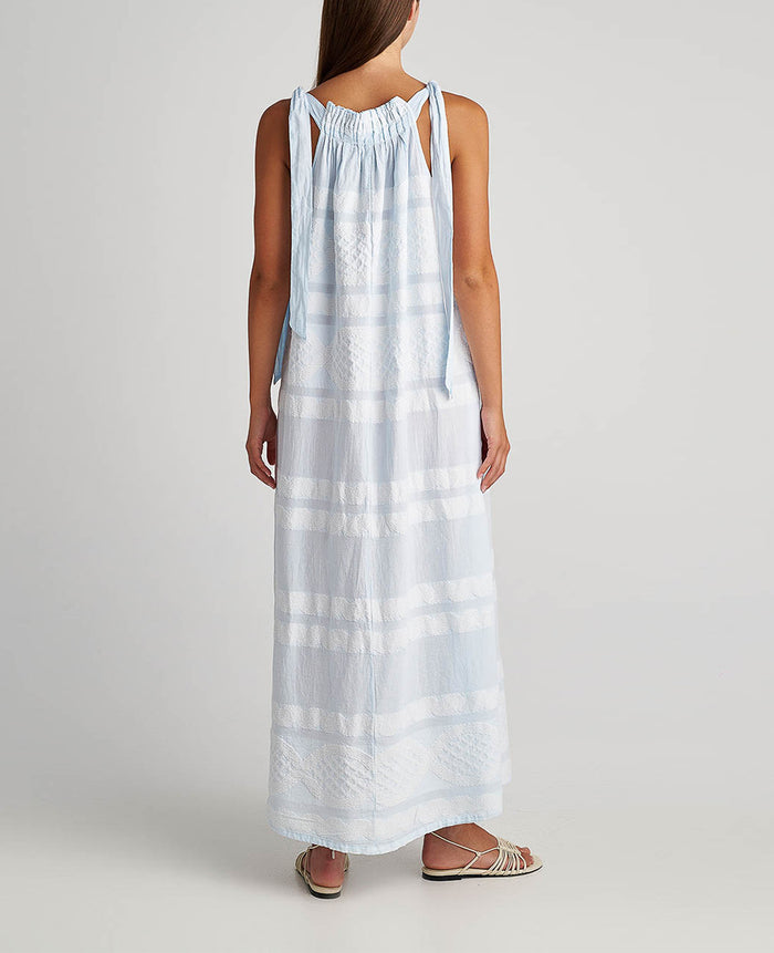 SLEEVELESS DRESS "HYDRA" LIGHT BLUE/WHITE