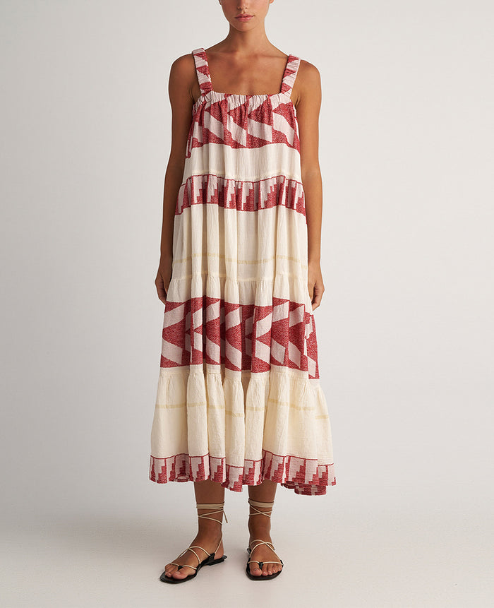 STRAPPY DRESS "ATHINA" NATURAL/RED