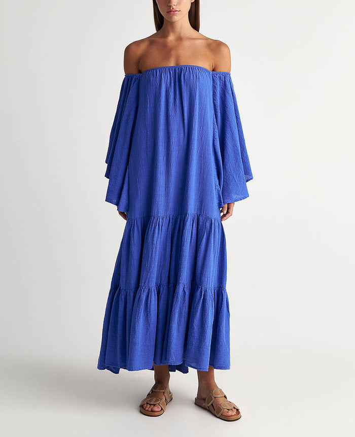 OVERSIZED OFF-SHOULDER DRESS "MALIA" BLUE