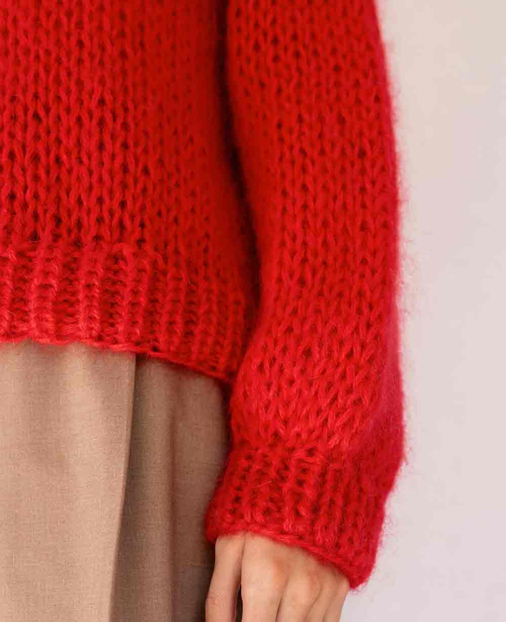 HAND KNITTED MOHAIR PULLOVER "LAVA" RED