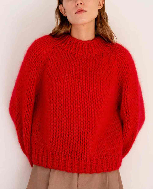 HAND KNITTED MOHAIR PULLOVER "LAVA" RED