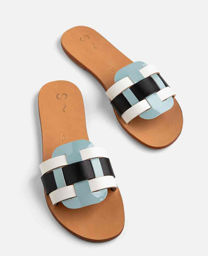 SANDALS "HELIOS" WHITE/BLACK/LIGHT BLUE