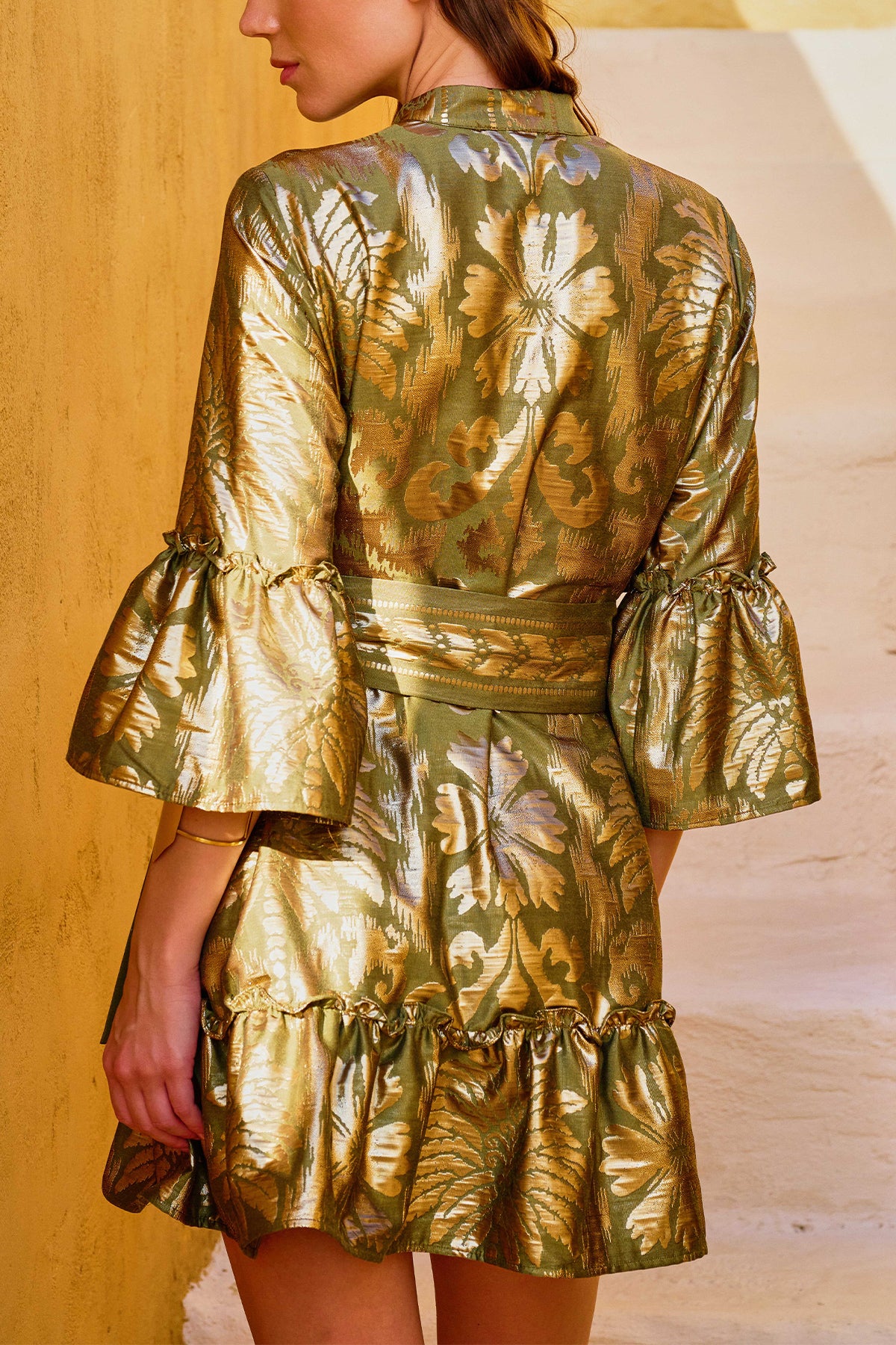 SHORT JACQUARD DRESS "ASTYPALEA" PESTO/GOLD