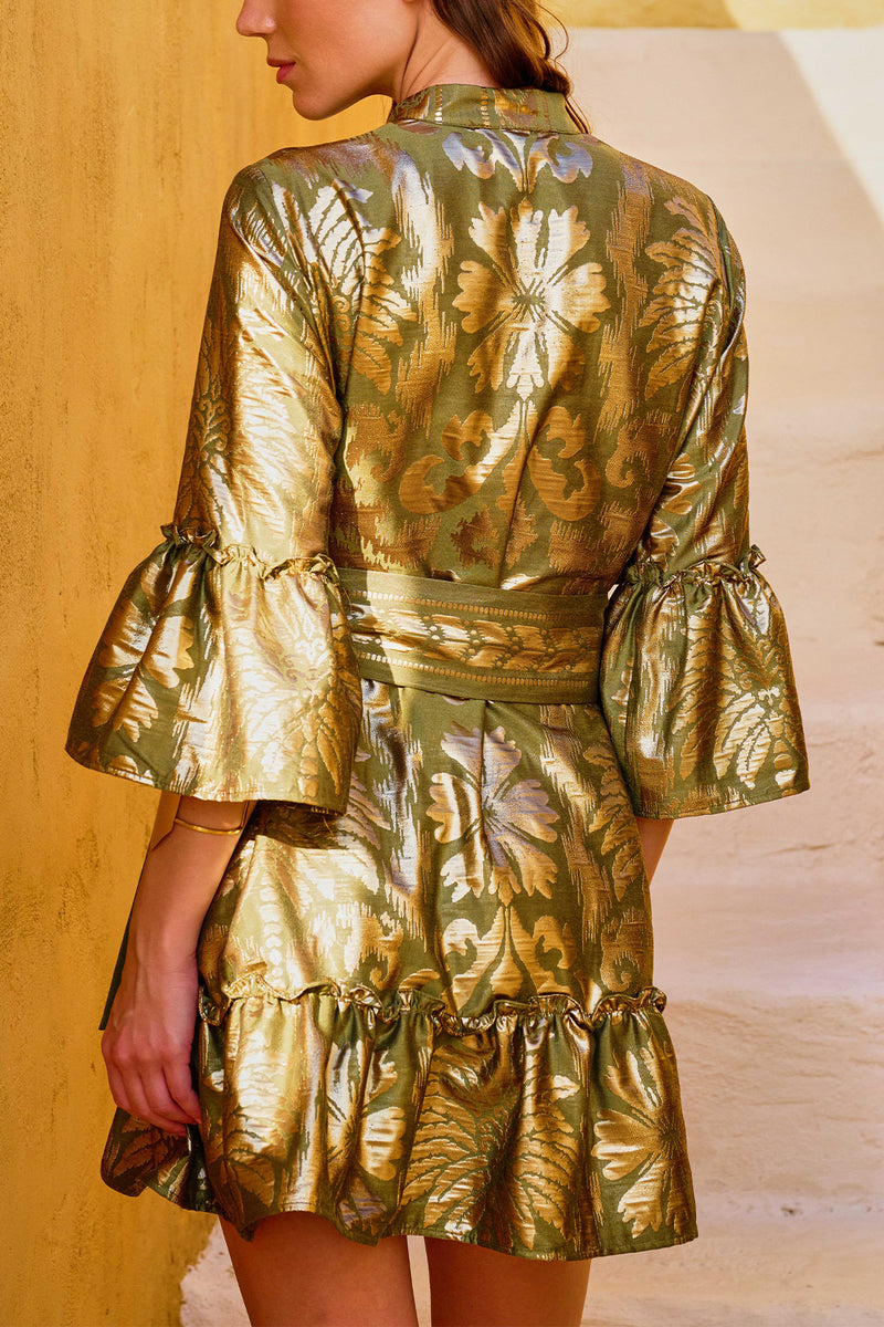 SHORT JACQUARD DRESS "ASTYPALEA" PESTO/GOLD