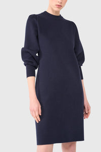 TAILORED SHORT VISCOSE KNIT DRESS DARK BLUE