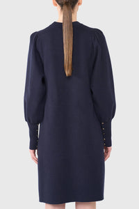 TAILORED SHORT VISCOSE KNIT DRESS DARK BLUE