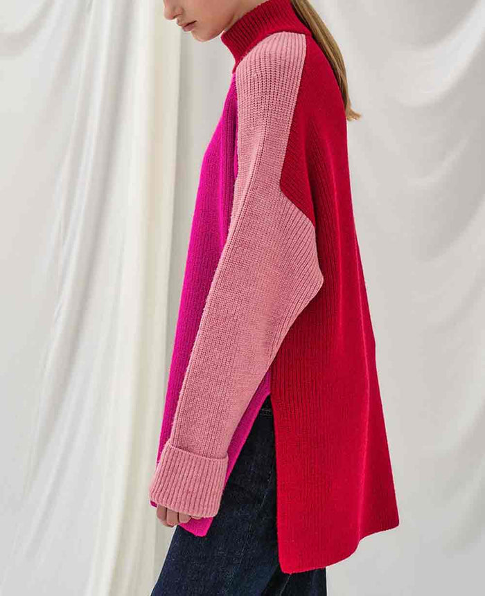 OVERSIZED PULLOVER "MULTI" - PINK/FUCHSIA/RED