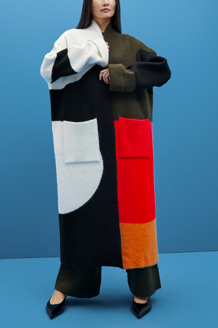 LONG OVERSIZED KNIT COAT "INTARSIA"