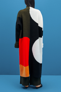 LONG OVERSIZED KNIT COAT "INTARSIA"