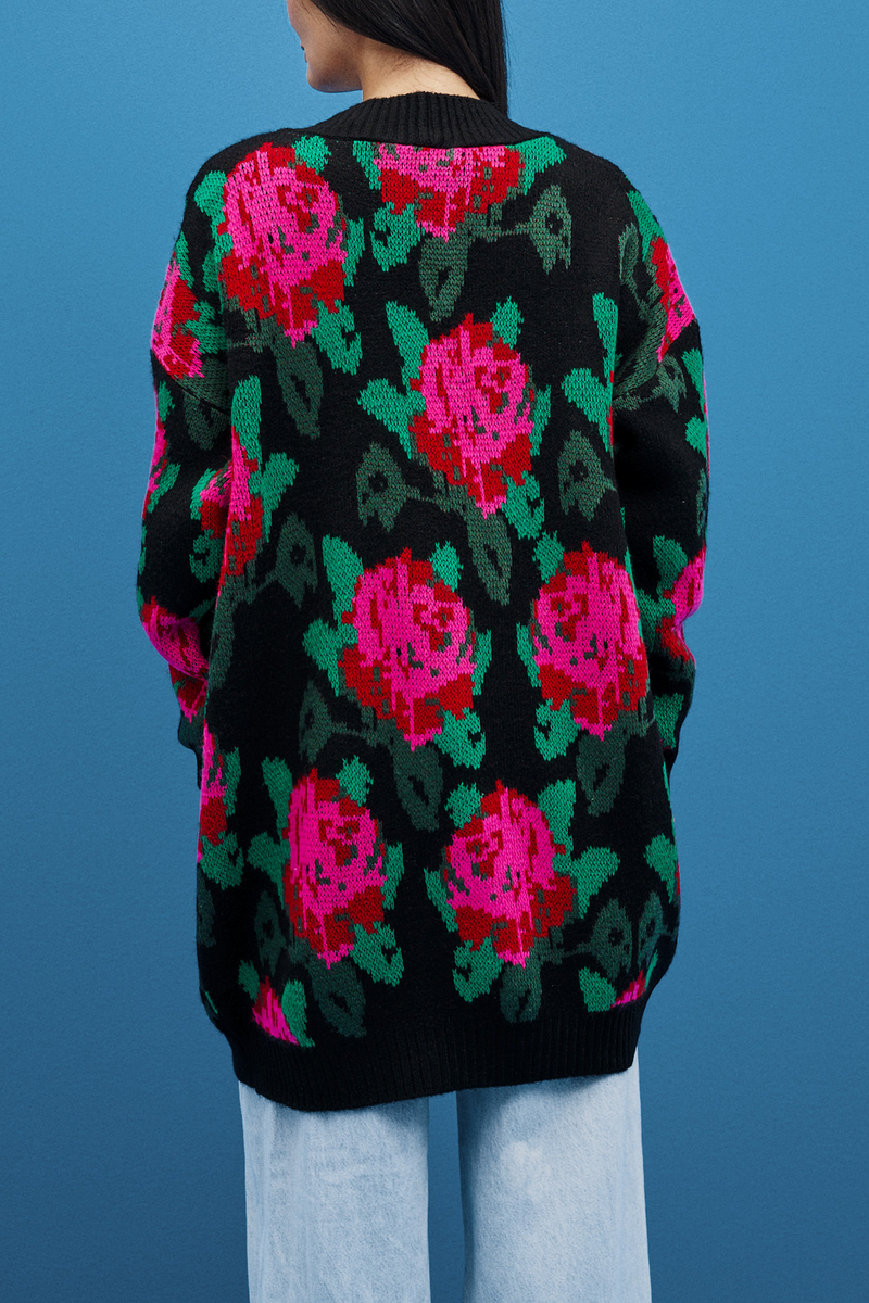 OVERSIZED KNIT CARDIGAN "FLOWERS"