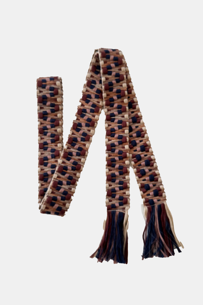 WOVEN BELT "TEXTURED ZIGZAG" DARK BROWN/BEIGE/NAVY