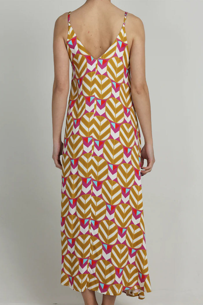 LONG VISCOSE V-NECK DRESS "ROXANNE" MULTICOLOR