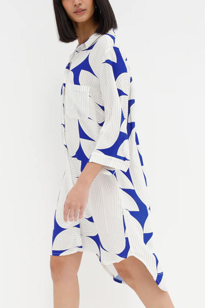 VISCOSE SHIRT DRESS "STADIUM" BLUE/WHITE