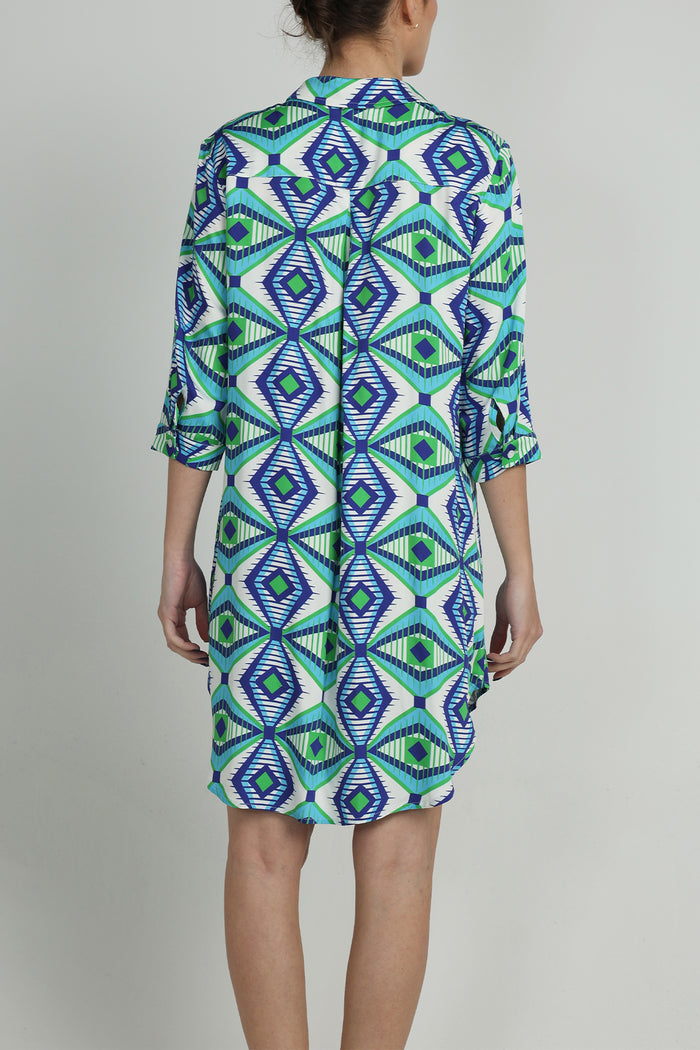 VISCOSE SHIRT DRESS "GLAFKI" BLUE/GREEN/WHITE