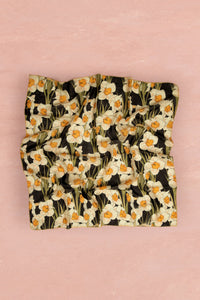 SILKY SCARF "NARCISSE" BLACK/YELLOW/OFF WHITE