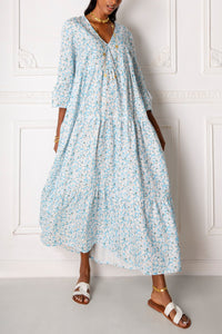 MIDI DRESS "PENELOPE" LIGHT BLUE/WHITE