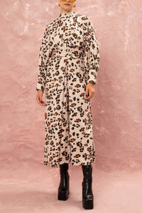LONG OVERSIZED DRESS "LEOPARD" CREAM/BROWN