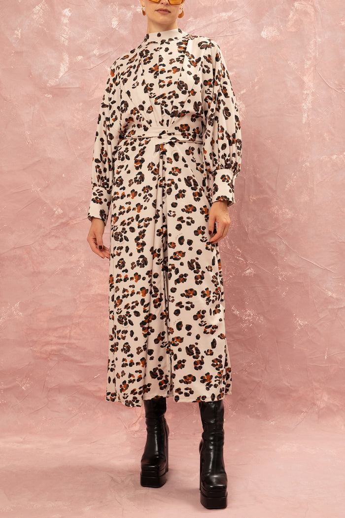 LONG OVERSIZED DRESS "LEOPARD" CREAM/BROWN