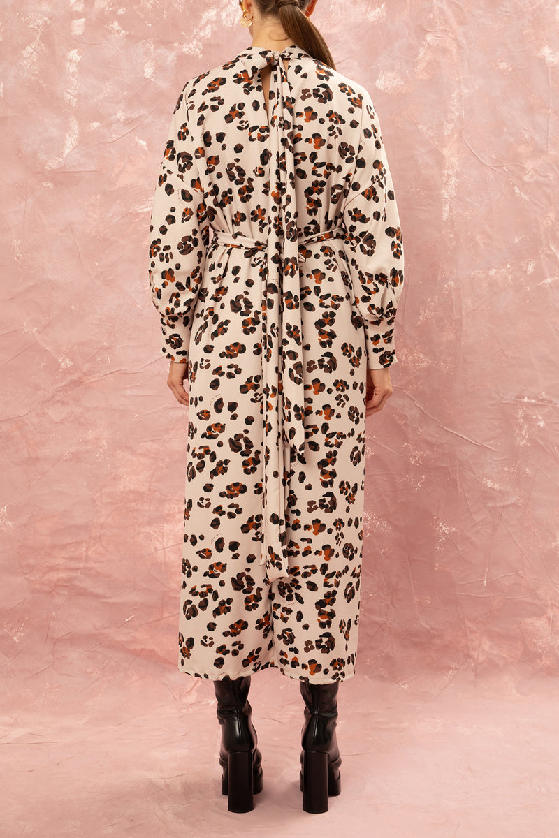 LONG OVERSIZED DRESS "LEOPARD" CREAM/BROWN