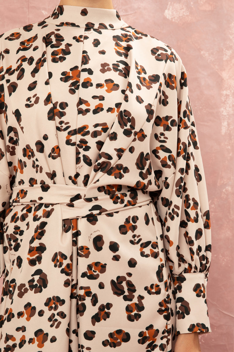 LONG OVERSIZED DRESS "LEOPARD" CREAM/BROWN