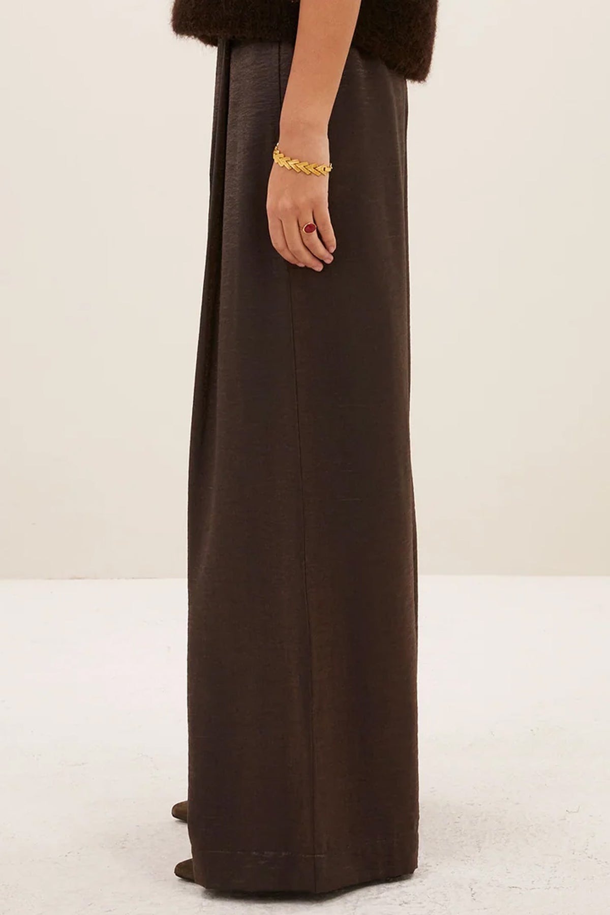 WIDE LEG METALLIC PANTS BRONZE
