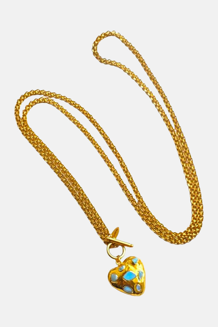 LONG CHAIN NECKLACE “SKY BLUE HEART” GOLD/BLUE