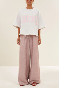 OVERSIZED COTTON PULLOVER "LUCKY" LIGHT GREY/BABY PINK
