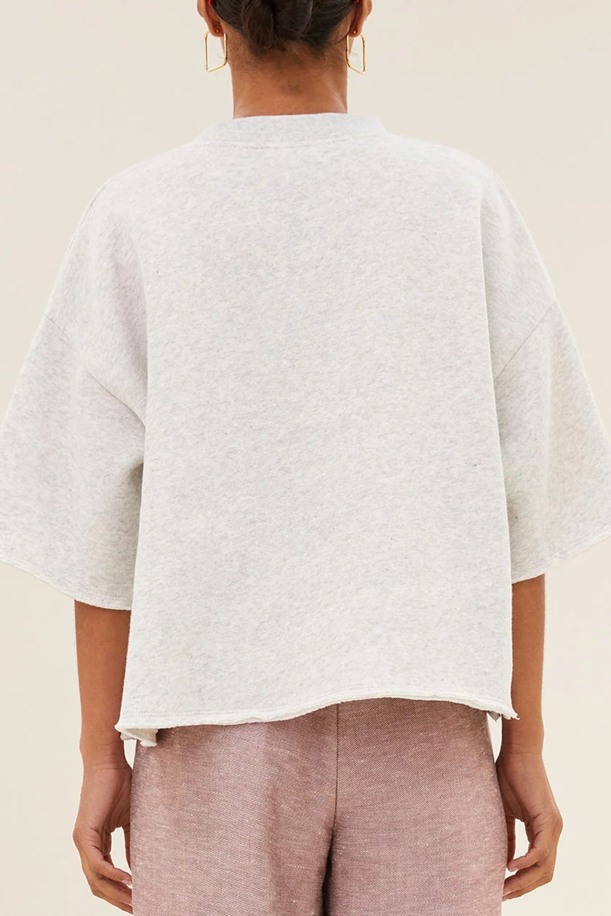OVERSIZED COTTON PULLOVER "LUCKY" LIGHT GREY/BABY PINK