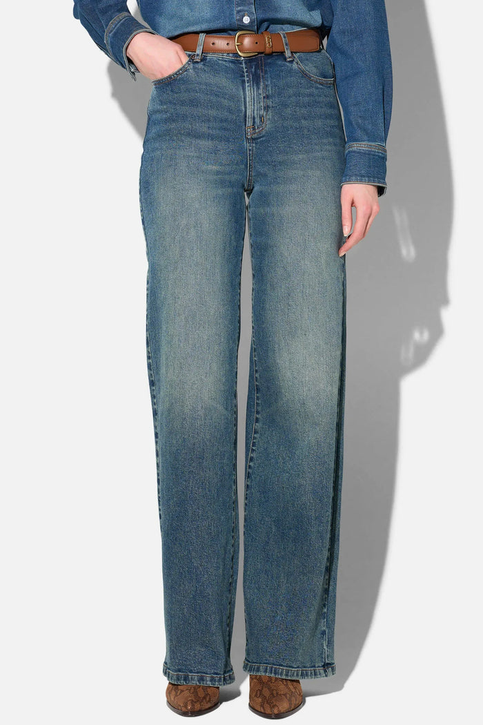 STRAIGHT LEG DENIM PANTS "LUXX" WASHED BLUE