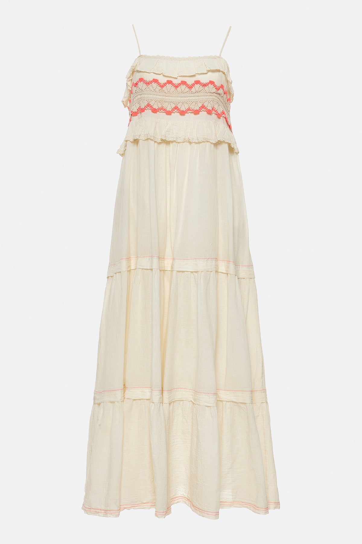 STRAPPY BOHO DRESS WITH CROCHET DETAILS "MERAGE“ ECRU/PINK