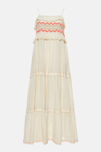 STRAPPY BOHO DRESS WITH CROCHET DETAILS "MERAGE“ ECRU/PINK