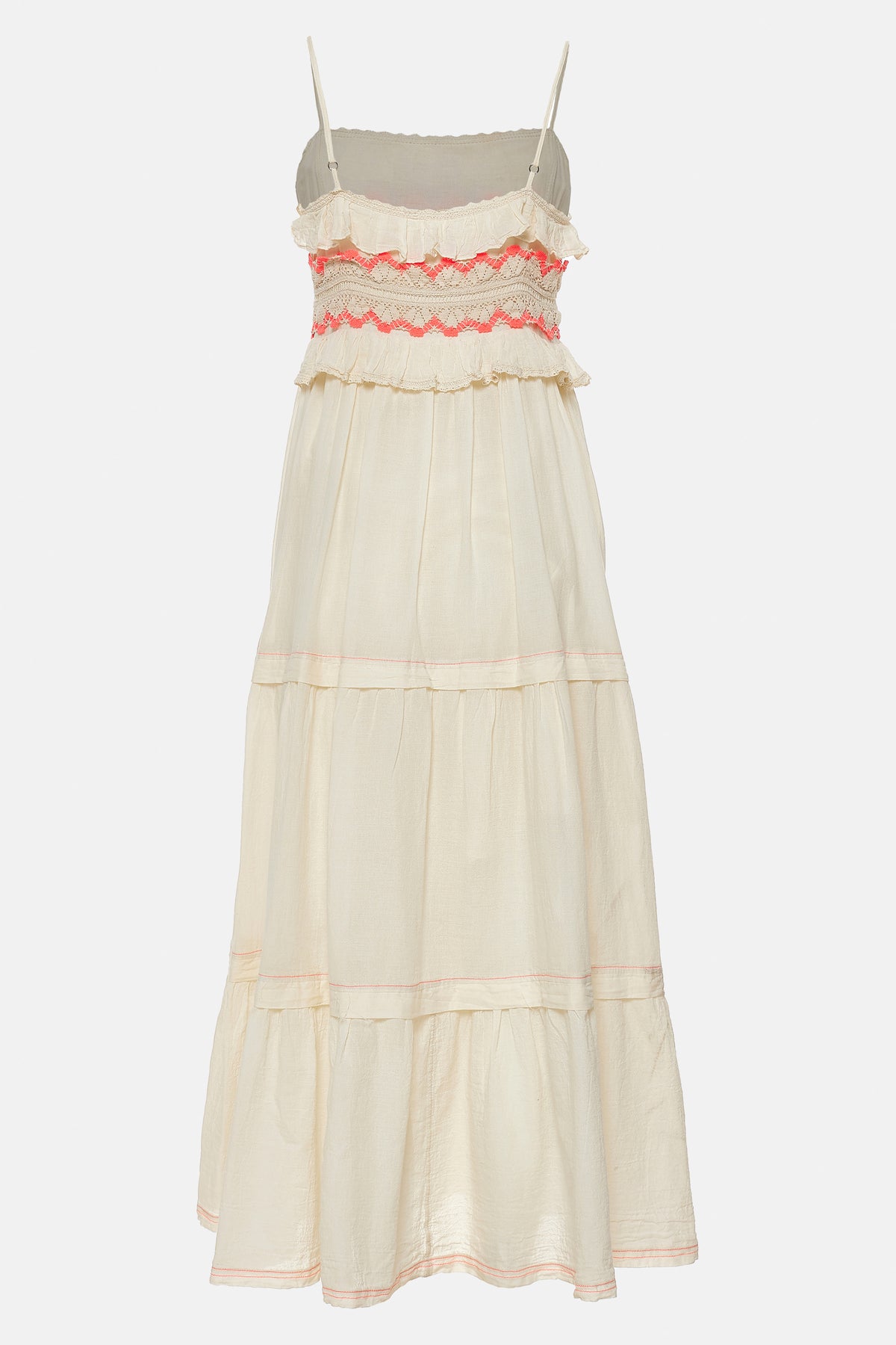 STRAPPY BOHO DRESS WITH CROCHET DETAILS "MERAGE“ ECRU/PINK