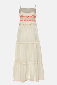 STRAPPY BOHO DRESS WITH CROCHET DETAILS "MERAGE“ ECRU/PINK