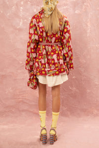 SOFT SUPER OVERSIZED LONG JACKET "NARCISSUS" PINK/RED