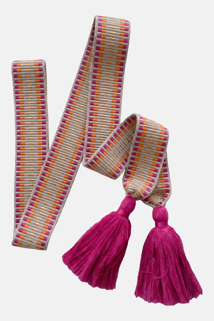 WOVEN BELT WITH TASSELS "GRAPHIC" BEIGE/FUCHSIA/ORANGE