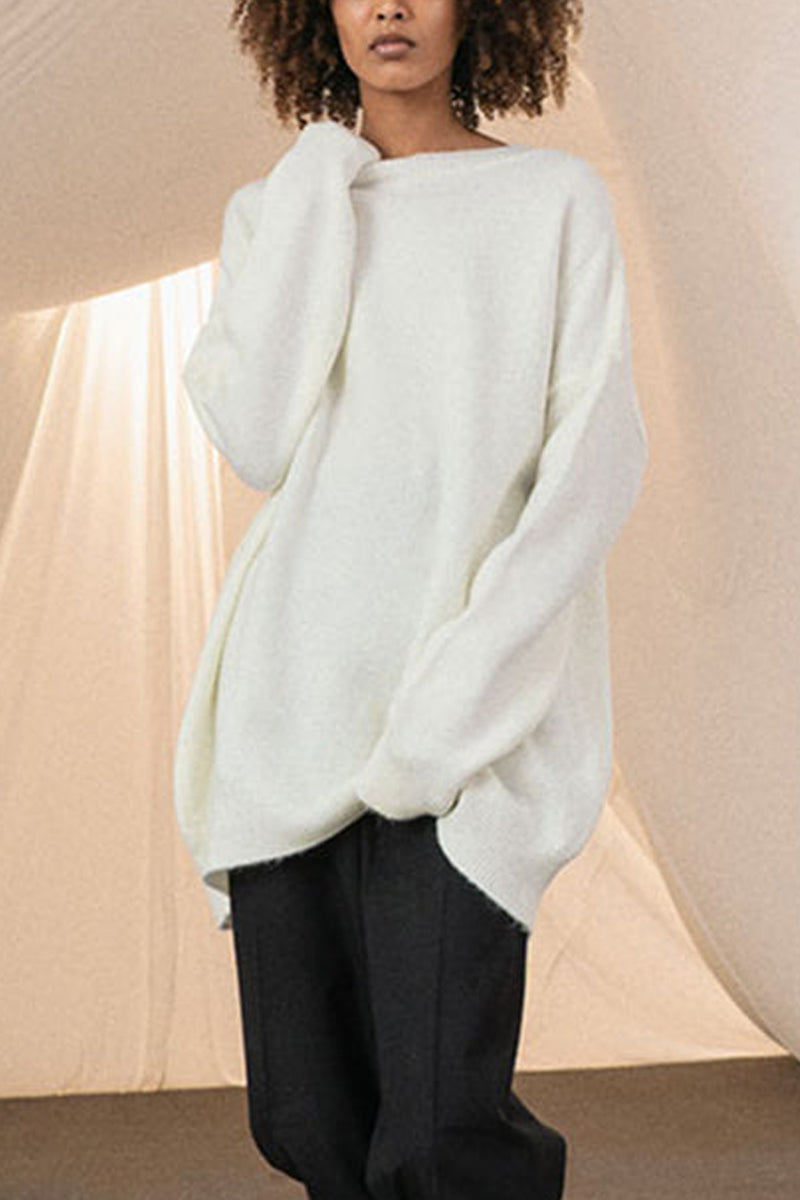 OVERSIZED ROUND NECK PULLOVER "JOYA" OFFWHITE