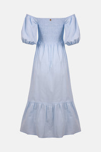 SMOCKED OFF-SHOULDER MIDI DRESS "OPHELIA" SKY BLUE
