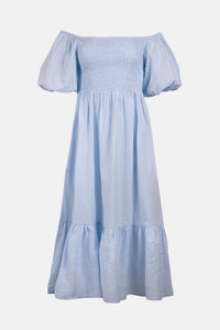SMOCKED OFF-SHOULDER MIDI DRESS "OPHELIA" SKY BLUE