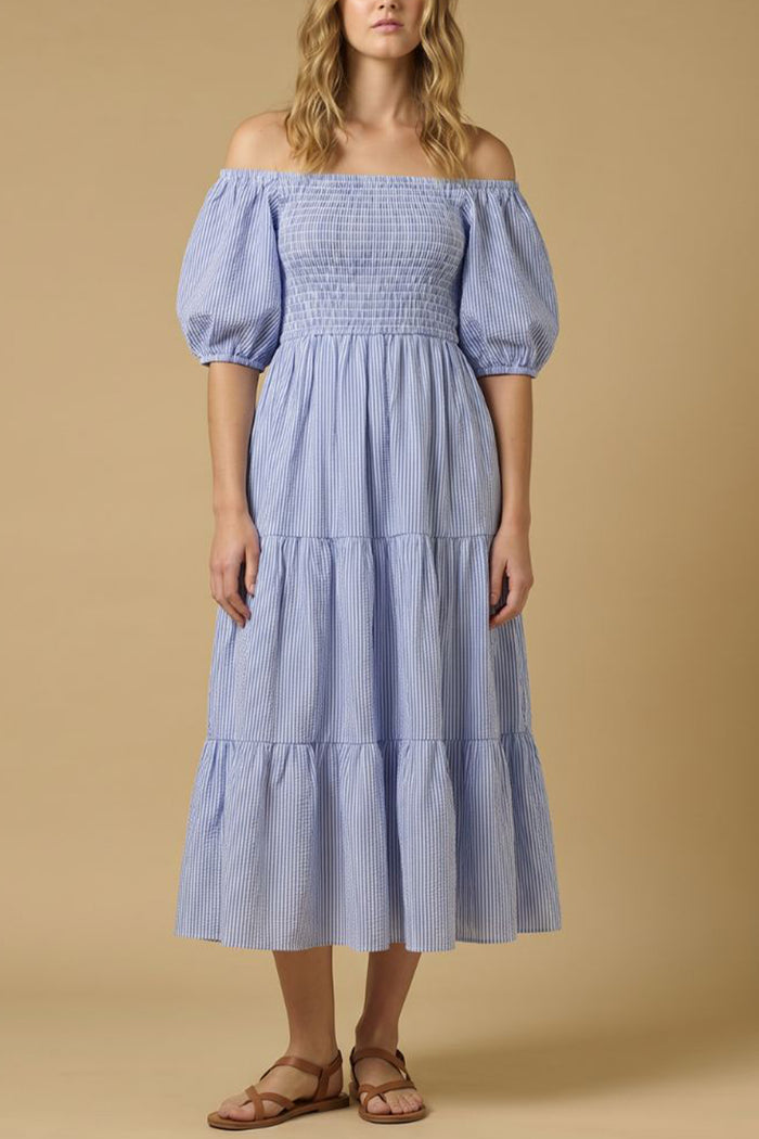 SMOCKED OFF-SHOULDER MIDI DRESS "OPHELIA" SKY BLUE