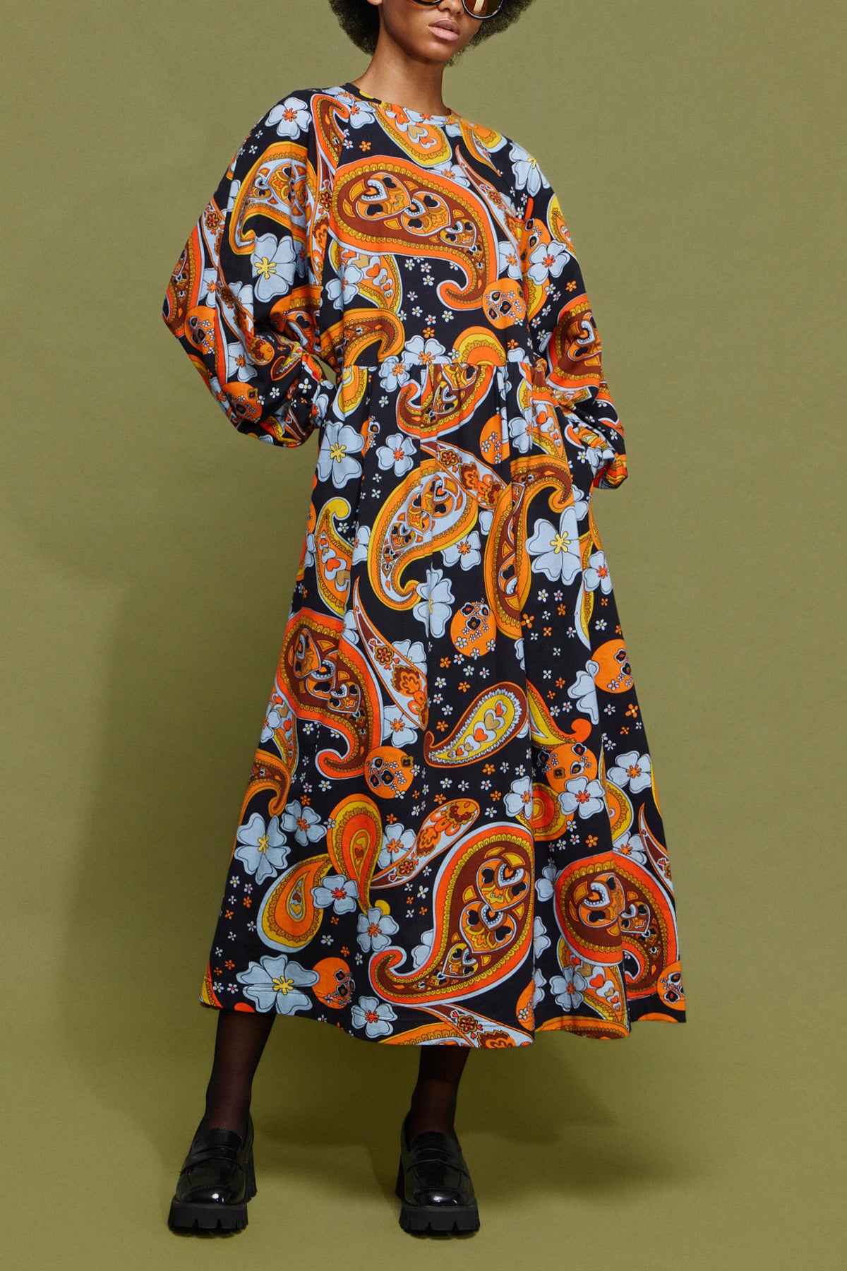 MIDI COTTON SWEATER DRESS WITH PAISLEY PRINT