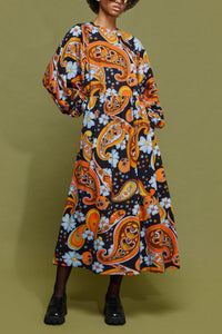 MIDI COTTON SWEATER DRESS WITH PAISLEY PRINT