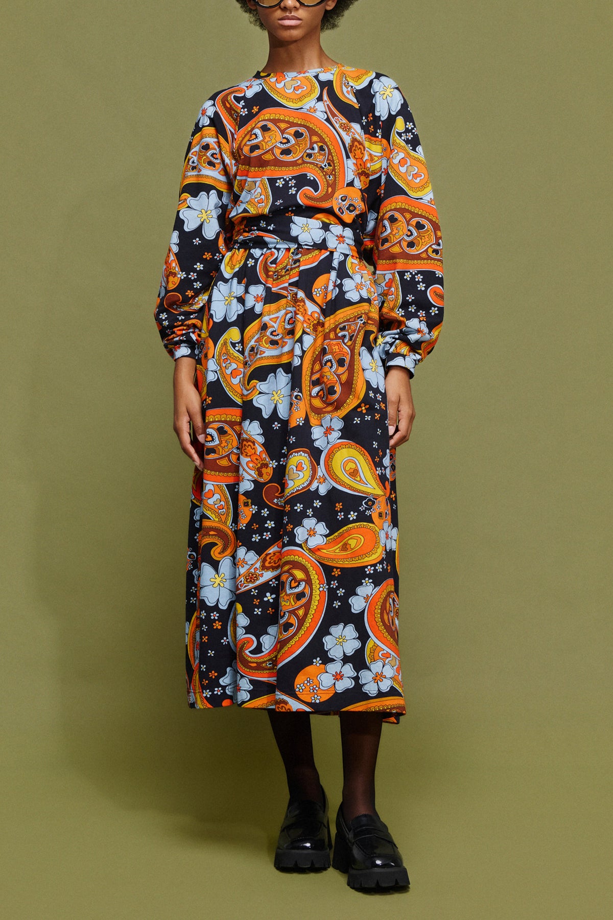 MIDI COTTON SWEATER DRESS WITH PAISLEY PRINT