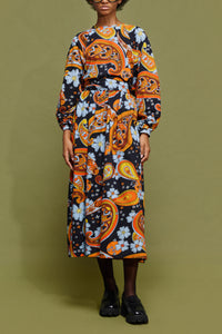 MIDI COTTON SWEATER DRESS WITH PAISLEY PRINT