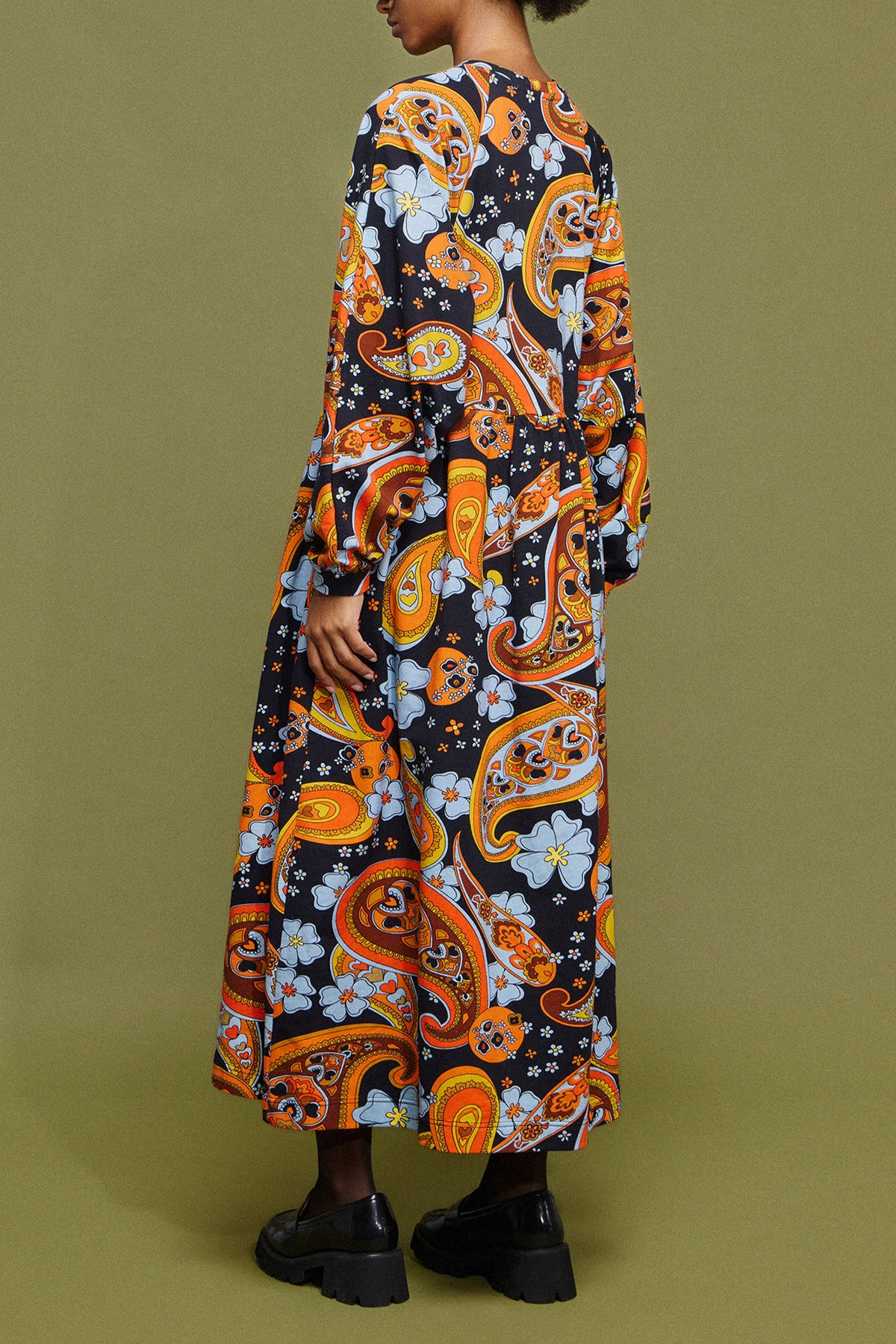 MIDI COTTON SWEATER DRESS WITH PAISLEY PRINT